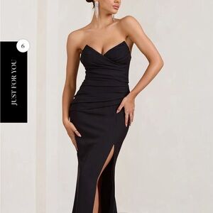 ELENE BLACK PLEATED SPLIT FISHTAIL MAXI DRESS